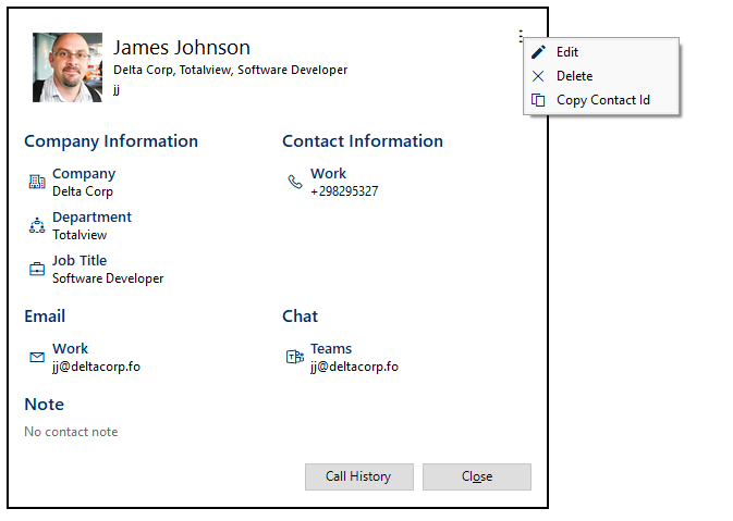 Contact Details Context Menu